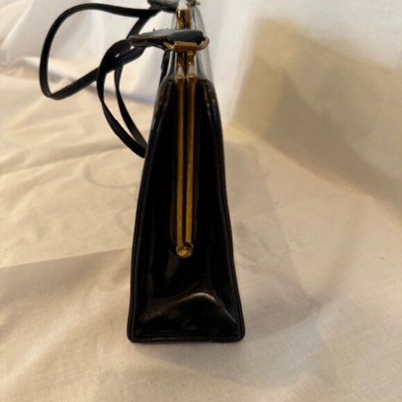 VINTAGE BLACK LEATHER PURSE HANDBAG Made in England - Picture 2 of 9